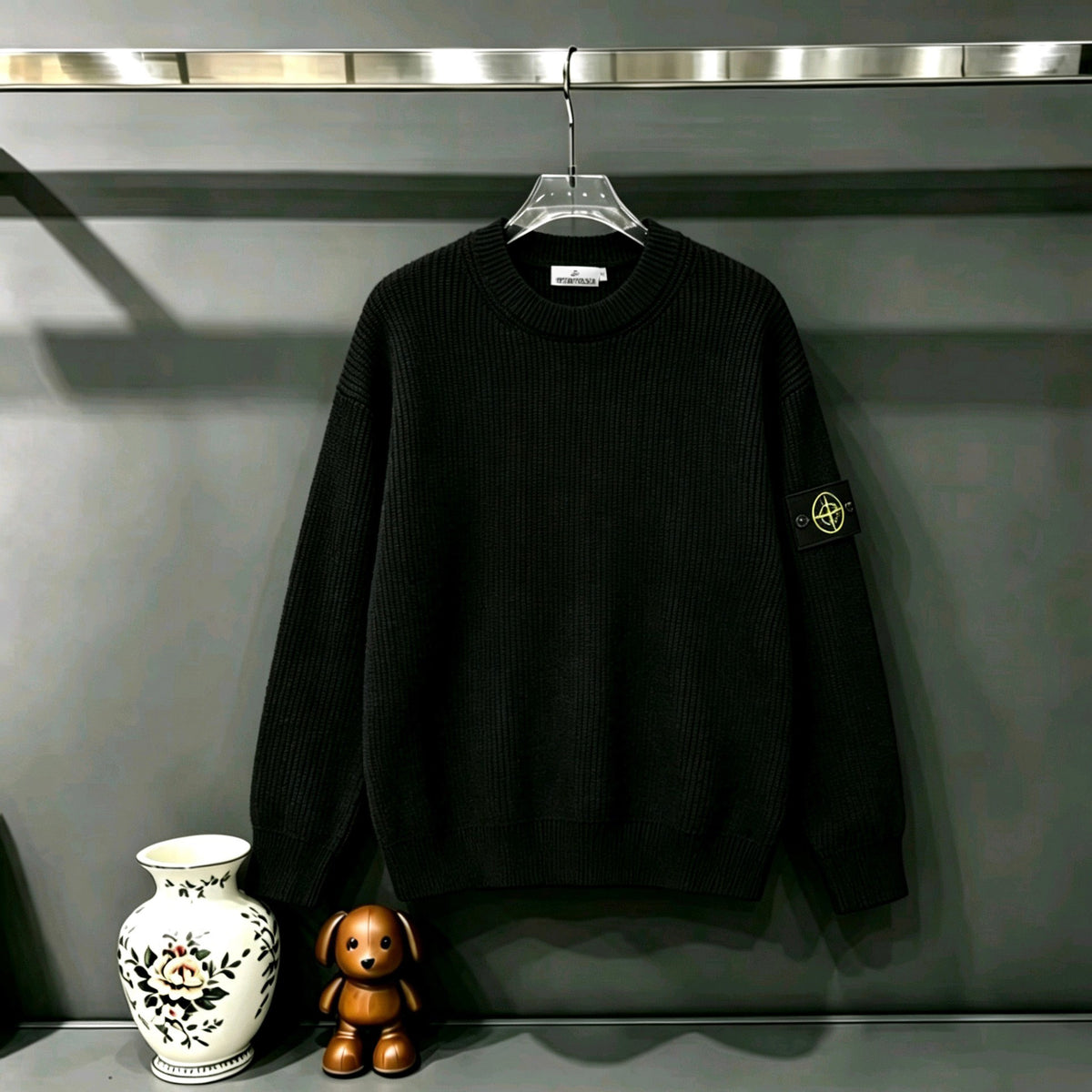 Stone Island Compass Badge Chunky Ribbed Crew Neck Knit Sweater - 5 Colors