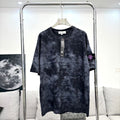 Stone Island Garment-Washed Cloud Pattern Oversized Cotton Tee with Compass Badge