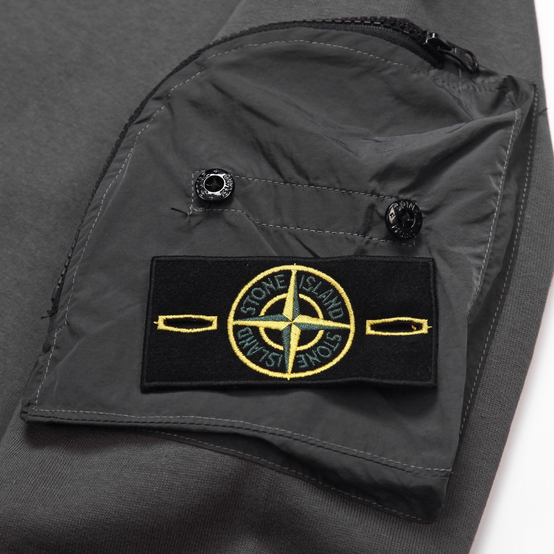 Stone Island Cotton Crew Neck Sweatshirt with Left Chest Name Patch and Right Sleeve Compass Badge Pocket