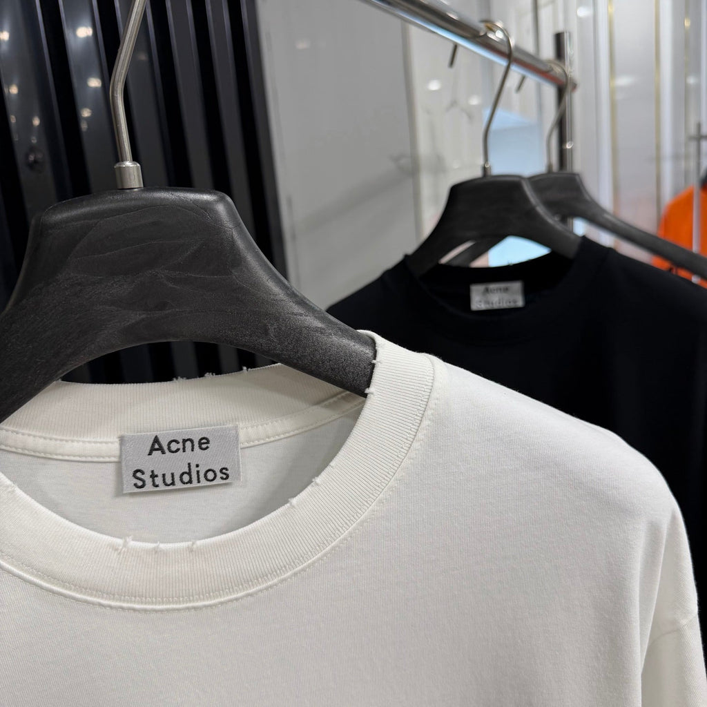 Acne Studios Spray‑Effect Brand‑Script Distressed‑Trim Oversized Crew‑Neck T‑Shirt