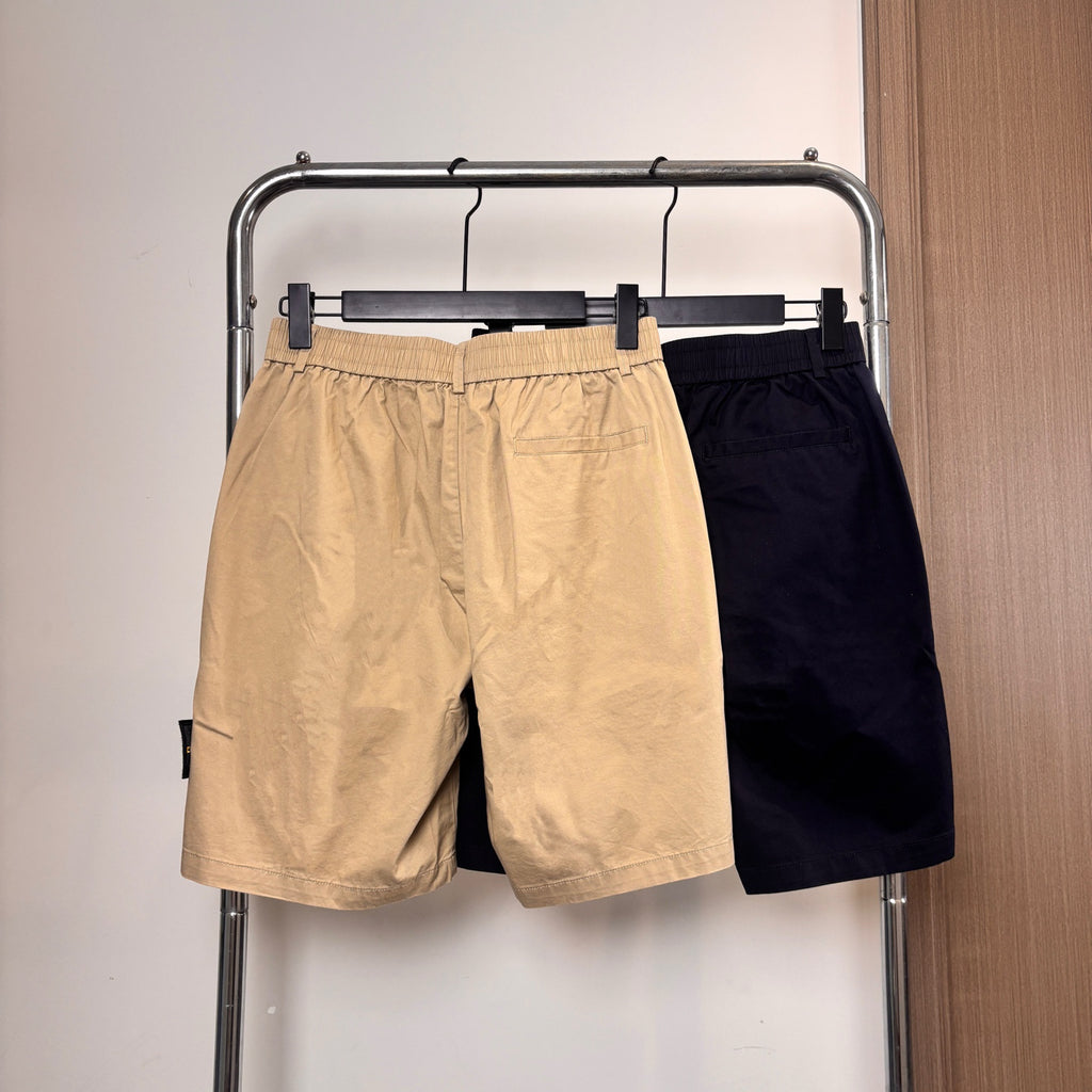 Stone Island Japanese-Style Chino Shorts with Twin Pleats and Compass Badge