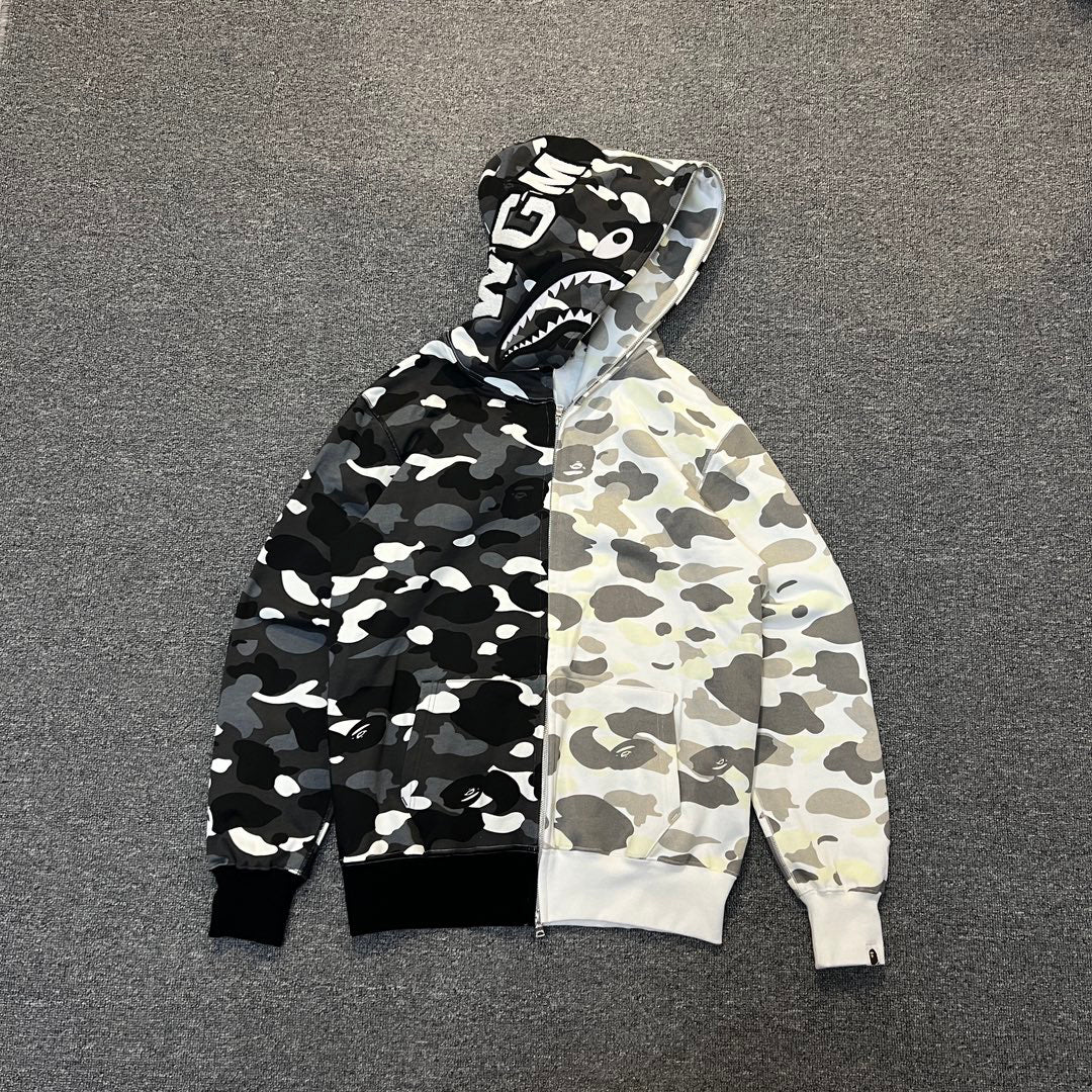 BAPE Yin-Yang Glow City Camo Shark Full-Zip Hoodie - Black × White