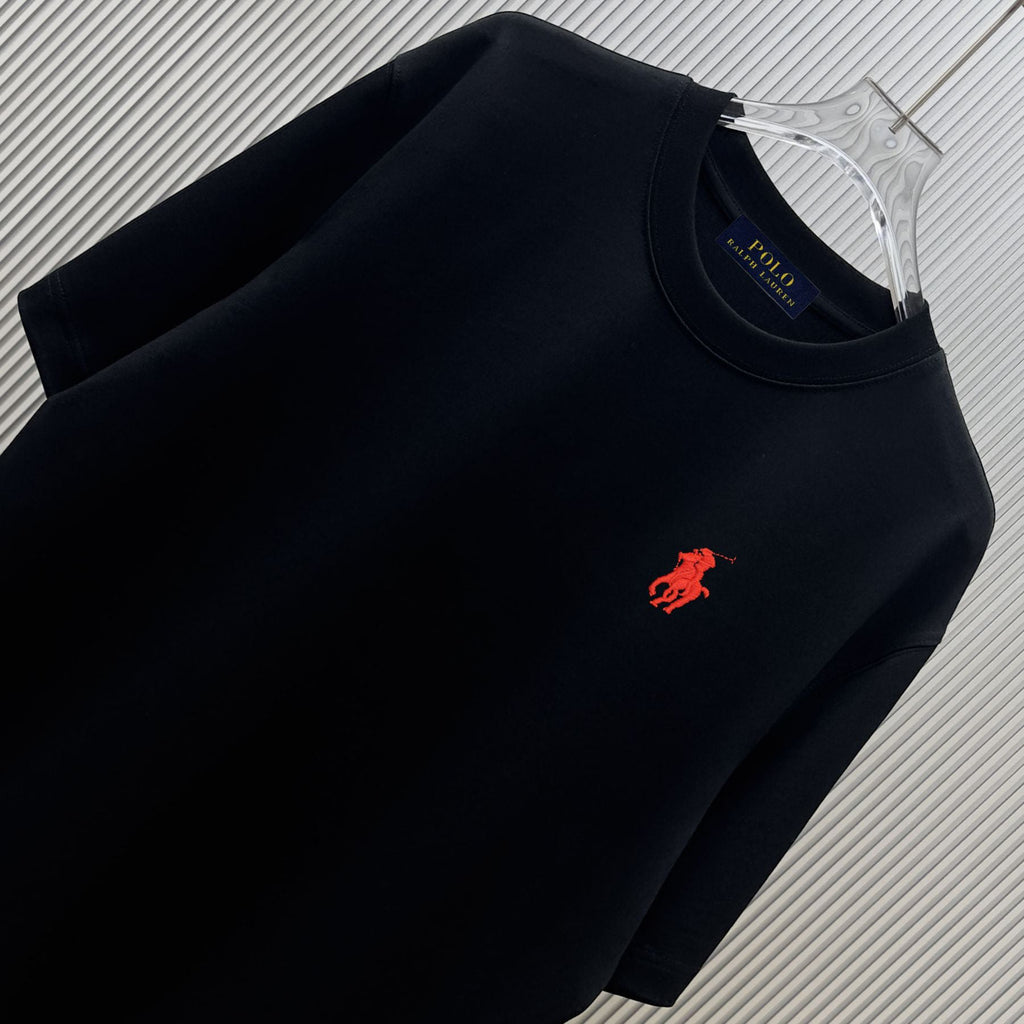 Men's Crew‑Neck Short‑Sleeve T‑Shirt with Red Pony Embroidery