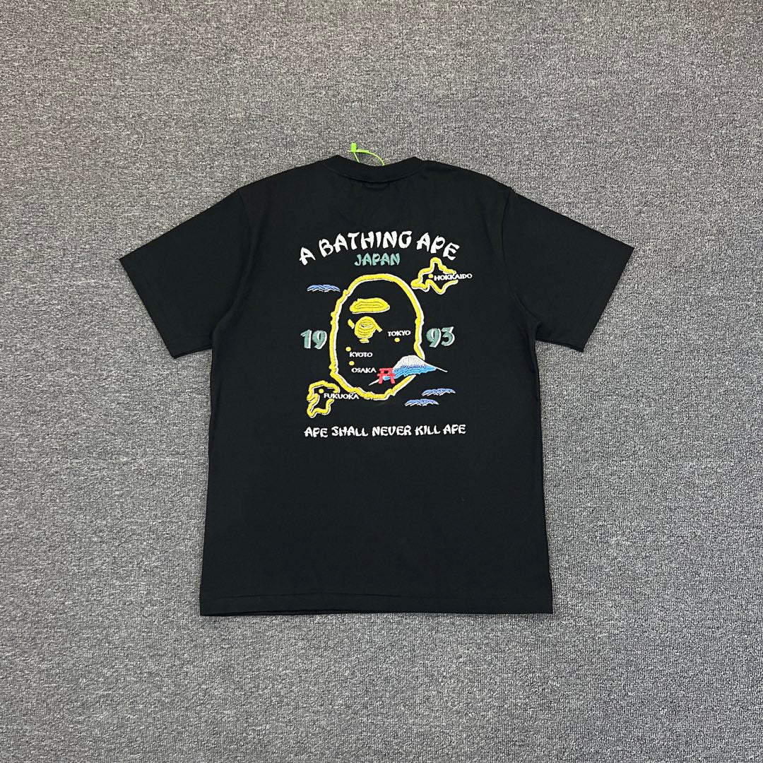 BAPE Souvenir Yokosuka Samurai Ape Head Puff Print Tee Oversized Unisex T-Shirt — Front Left Chest + Full Back