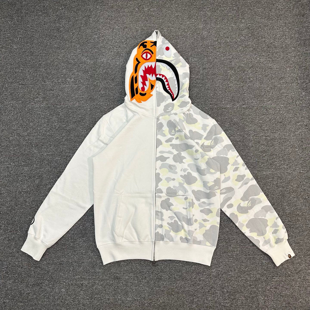 BAPE FW25 City Camo Glow-in-the-Dark Shark Full-Zip Hoodie - White / Black