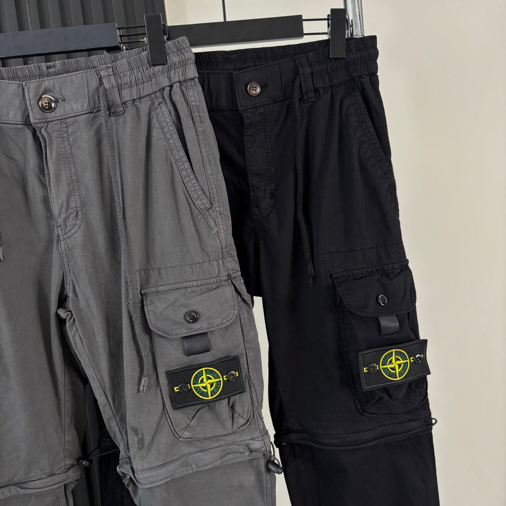Stone Island 2-in-1 Zip-Off Convertible Cargo Trousers with Compass Badge