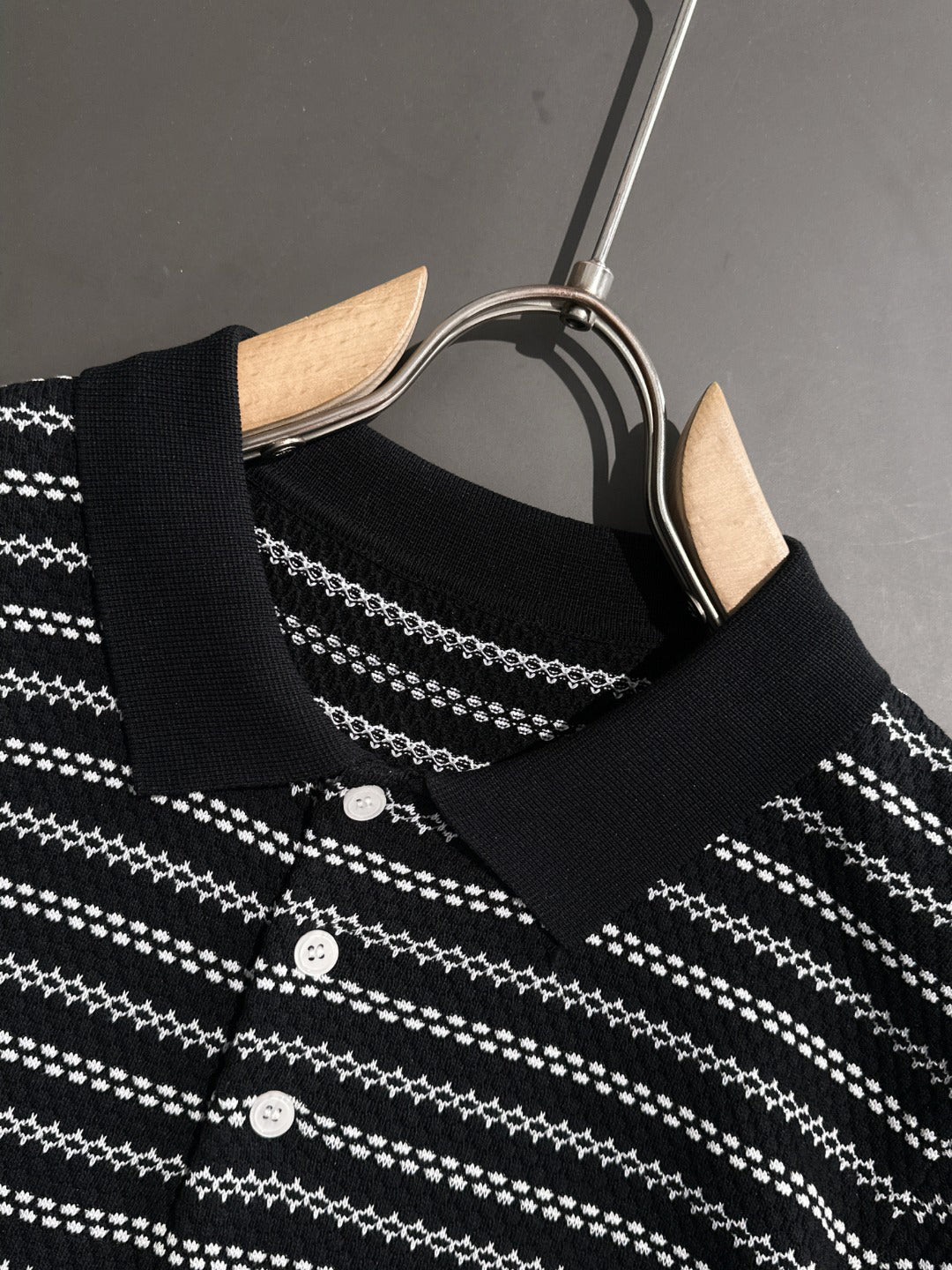 Arc'teryx Jacquard Stripe Knit Polo Shirt with Gold Bird Woven Badge