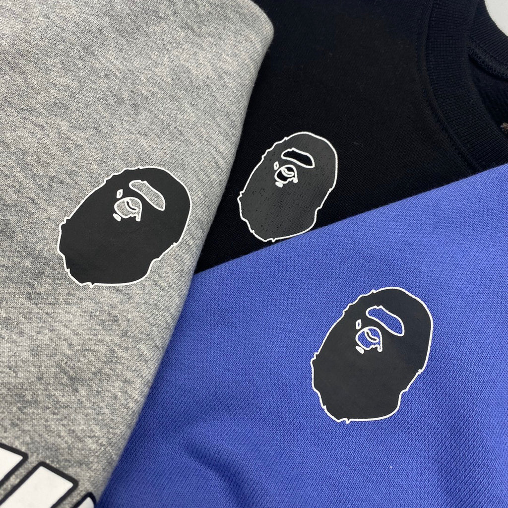 BAPE Bee Collegiate Arch "Bathing Ape" Contrast Crewneck Sweatshirt - Gray / Blue / Black