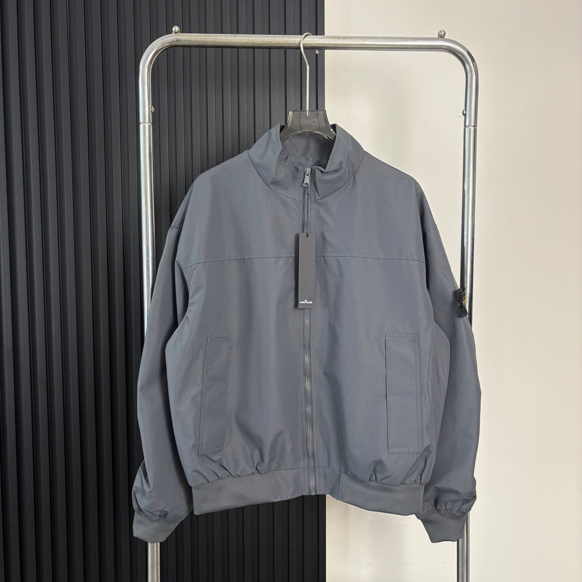 Stone Island Stand Collar Oversized Jacket with Large Patch Pockets and Compass Badge