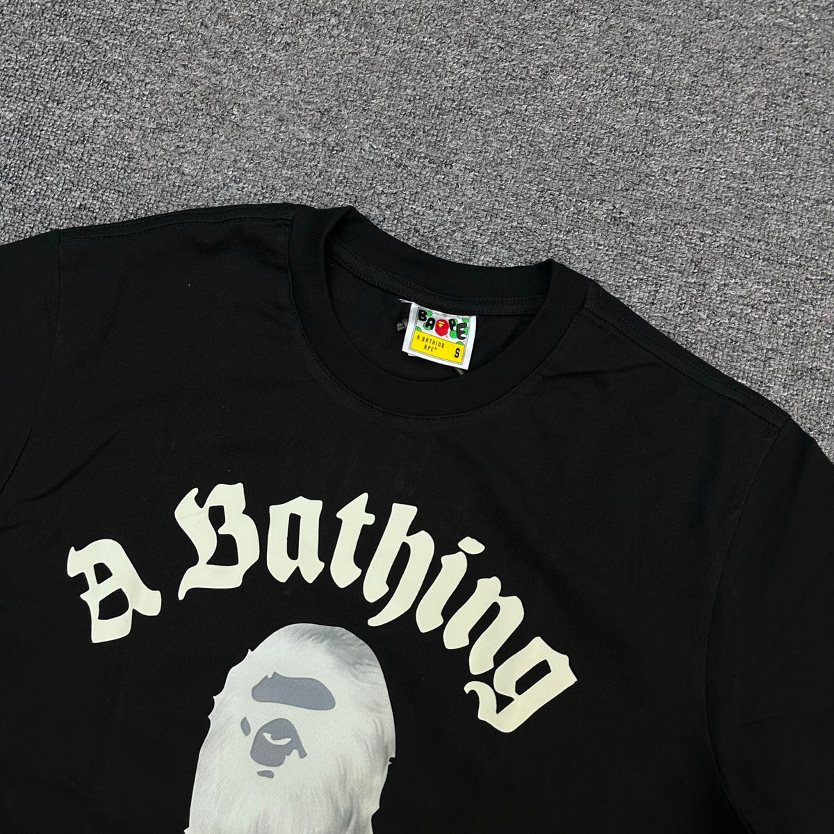 BAPE FW25 Old English Gothic Photorealistic Ape Face Oversized Heavyweight Unisex T-Shirt