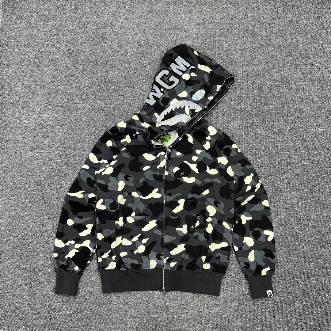 BAPE City Camo Glow + Holographic Shark Full-Zip Hoodie - Gray / Black