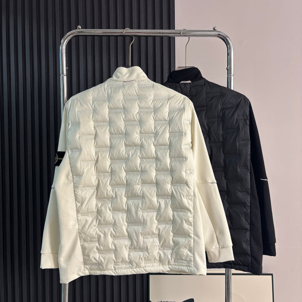 Stone Island Hybrid Down Jacket with Geometric Quilting and Compass Badge