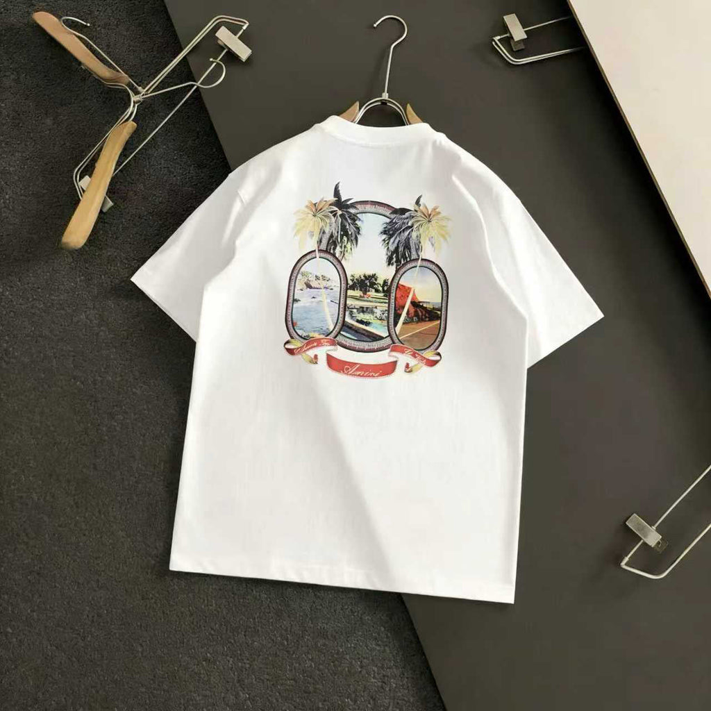Amiri Tropical Beach Badge Graphic Crew‑Neck Short‑Sleeve T‑Shirt