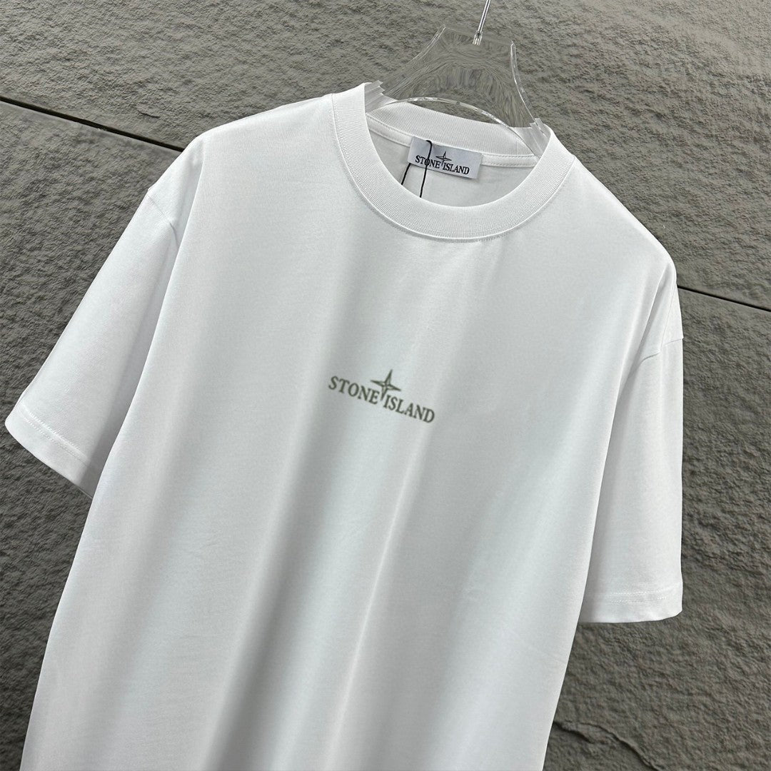 Stone Island Spring–Summer 2026 Dual-Technique T-Shirt - Silicone Compass Star Logo at Chest, Heat-Transfer Back Print