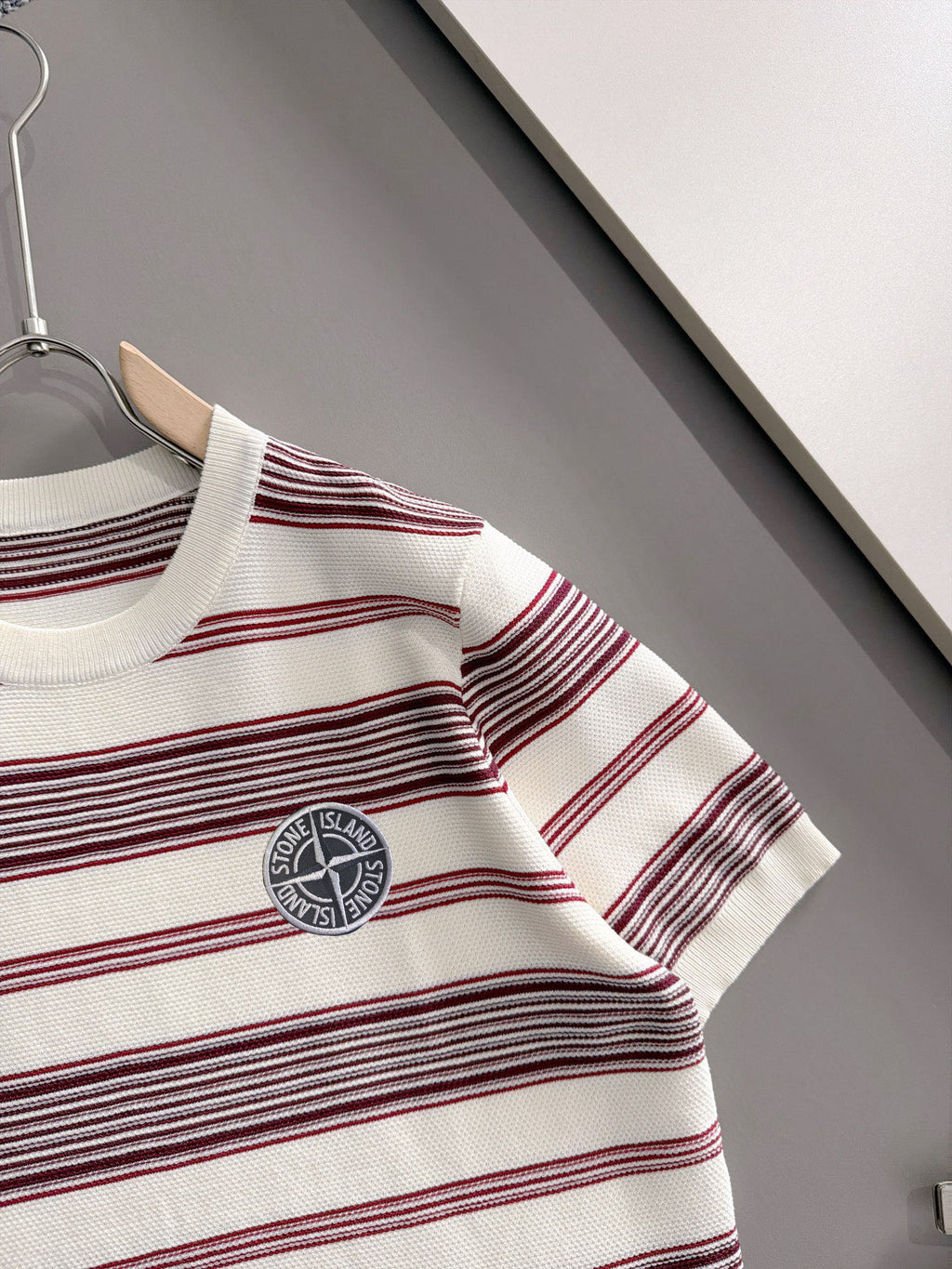 Stone Island Fine Gauge Knit Striped T-Shirt with Circular Compass Badge