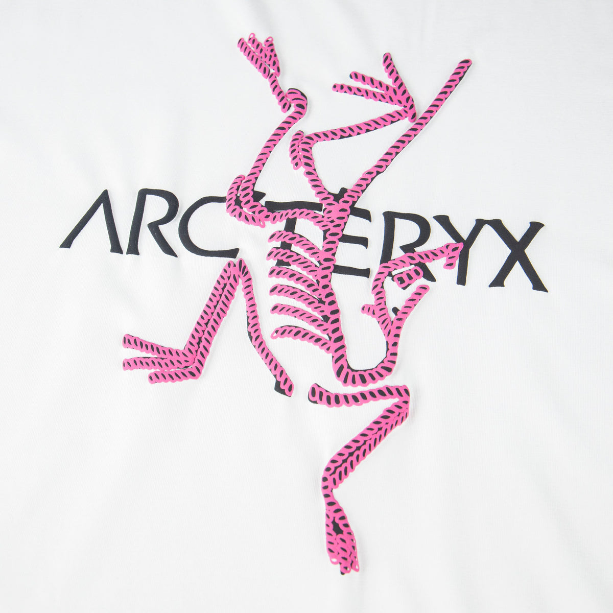 Arc'teryx Pink Chest Wordmark & Back Multi-Label Skeleton Bird Unisex T-Shirt