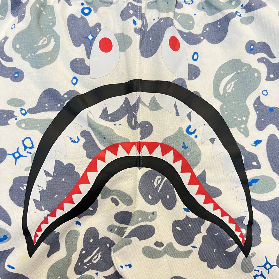 BAPE Space Camo Glow-in-the-Dark Shark Shorts - White / Black