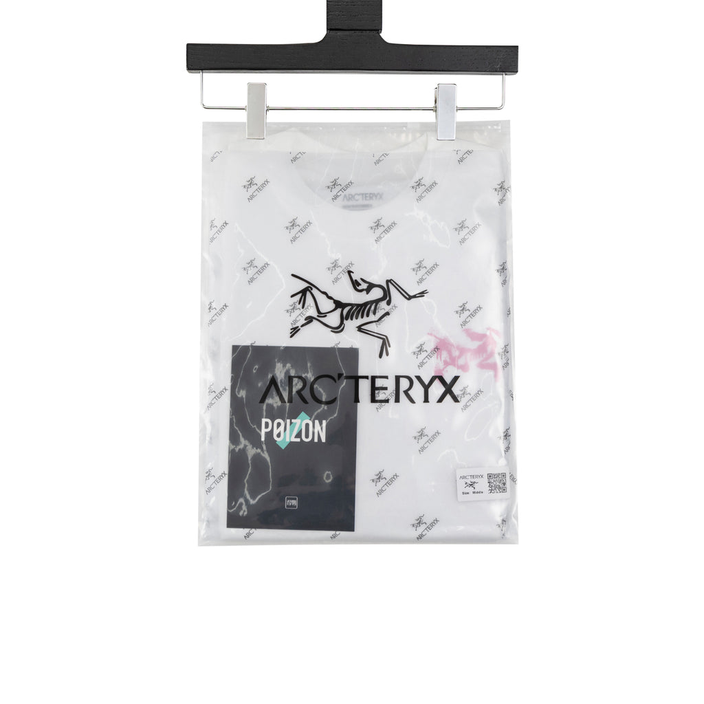 Arc'teryx Distressed Bird Logo Front & Grid Graphic Back Crew Neck Short‑Sleeve T‑Shirt, Unisex Relaxed Fit Tee