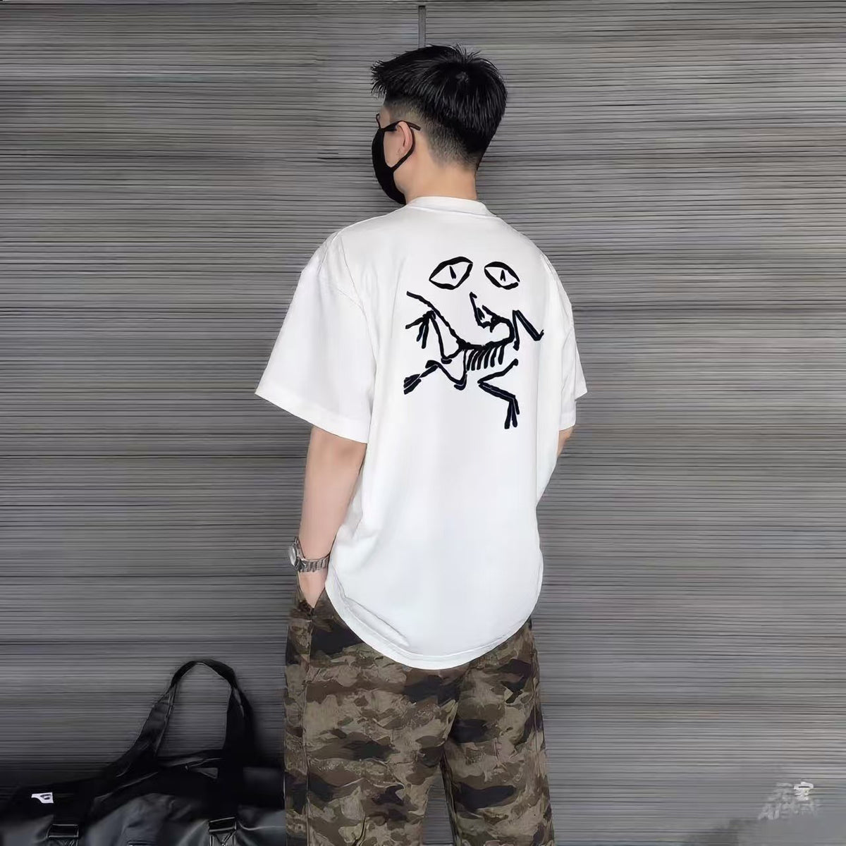 2026 Spring Summer Arc'teryx Washed Distressed T‑Shirt | Front‑Back Flocking Heat‑Press Skeleton Tee Unisex