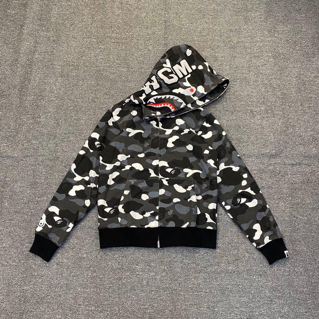 BAPE Glow-in-the-Dark City Camo Shark Full-Zip Hoodie - White / Black