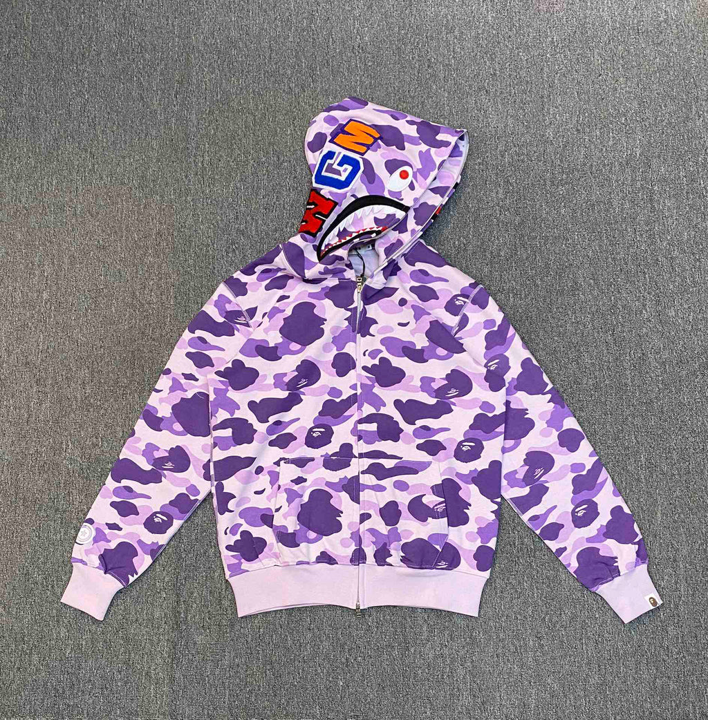 BAPE Taipei Exclusive Purple Color Camo Shark Full-Zip Hoodie