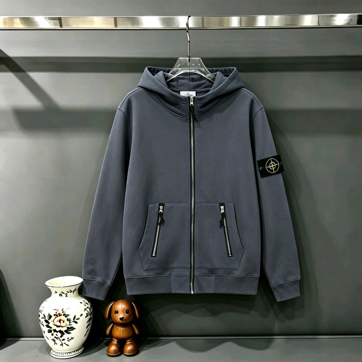 Stone Island Compass Badge Triple-Zip Full-Zip Hoodie Sweatshirt