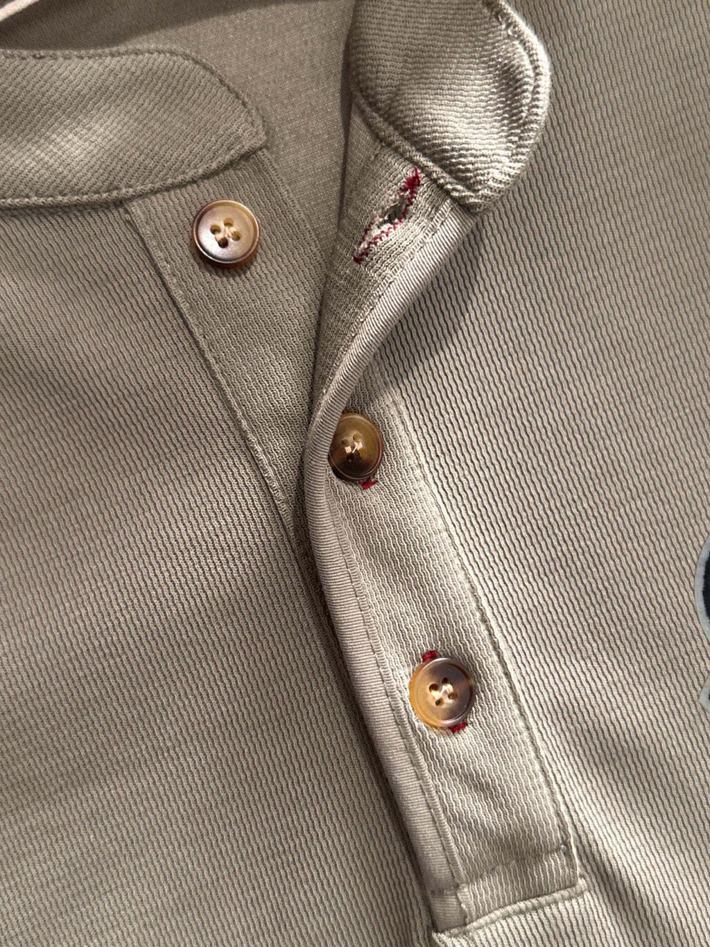 Moncler x Stone Island Structured Twill Henley-Collar Short Sleeve Top with Embroidered Compass Badge