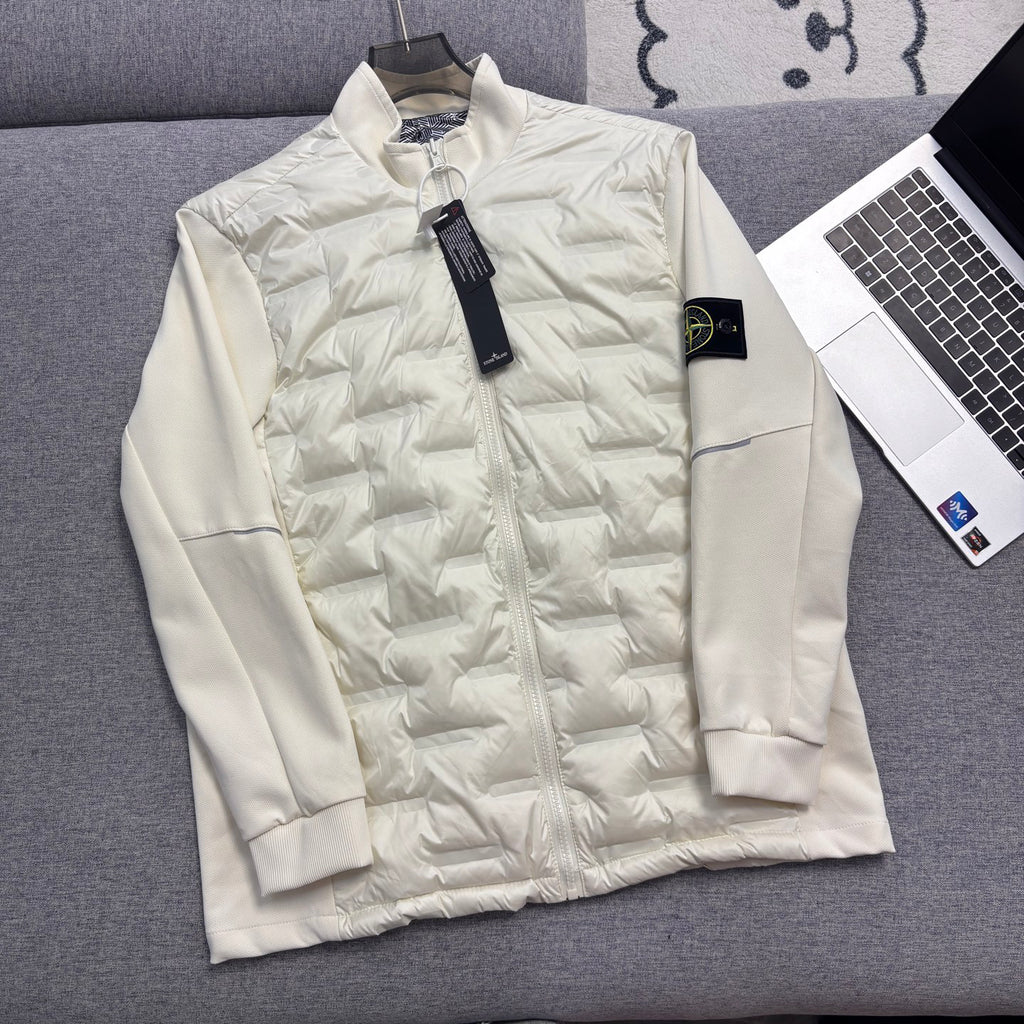 Stone Island Hybrid Down Jacket with Geometric Quilting and Compass Badge