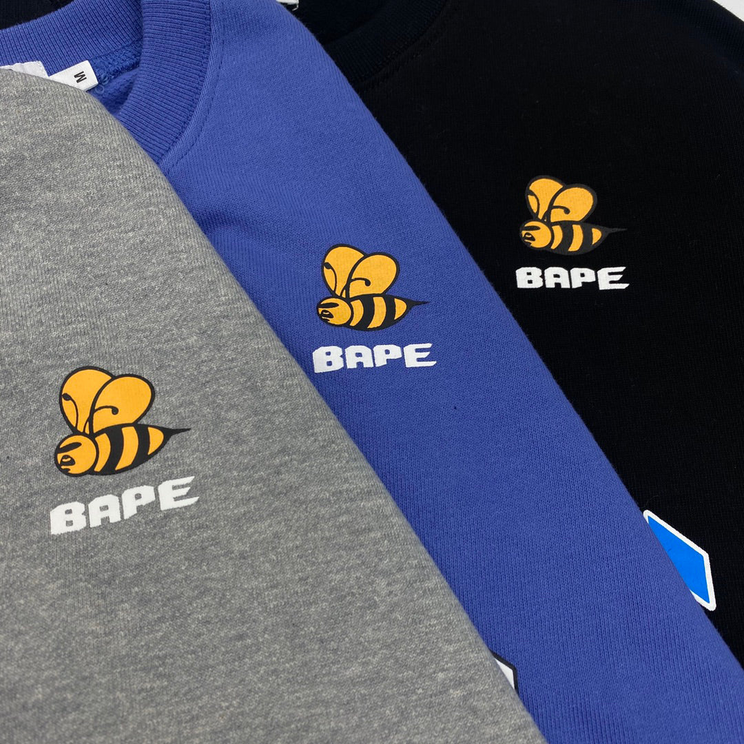 BAPE Bee Collegiate Arch "Bathing Ape" Contrast Crewneck Sweatshirt - Gray / Blue / Black