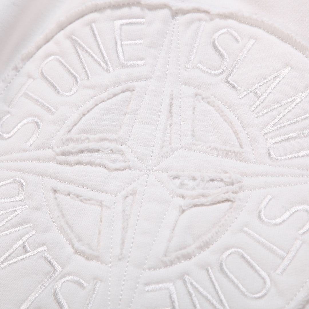 Stone Island Washed Cotton Fleece Shorts with Tonal Embroidered Compass Badge and Raw Cut Hem