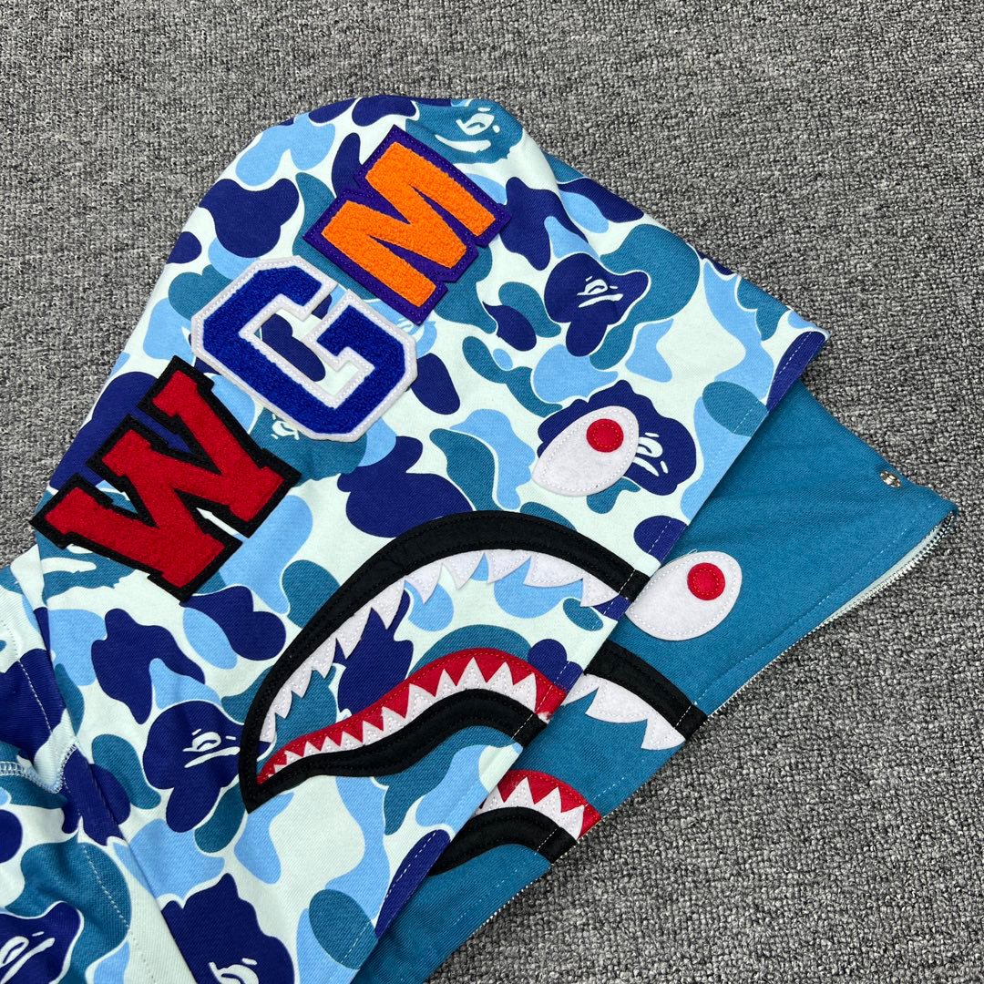 BAPE ABC Macro Camo Shark Full-Zip Double Hood Hoodie