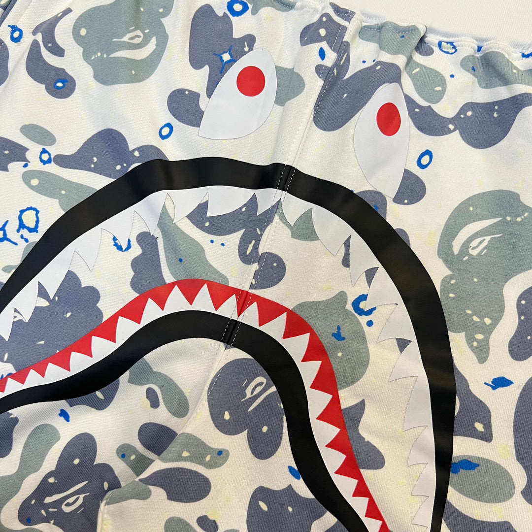 BAPE Space Camo Glow-in-the-Dark Shark Shorts - White / Black