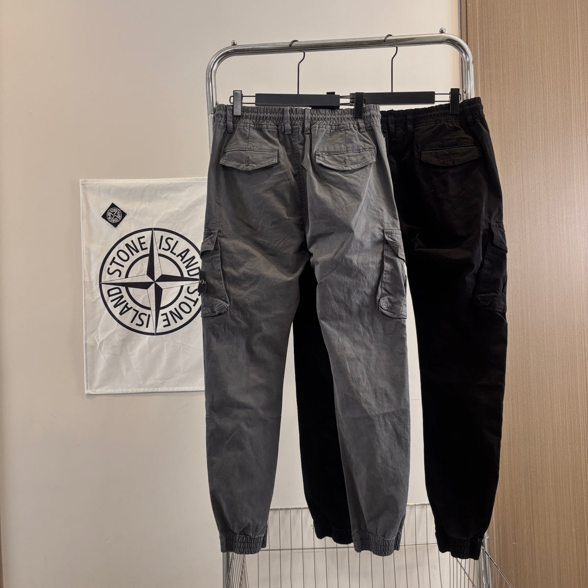 Stone Island Garment-Washed Cargo Jogger Pants with Compass Badge