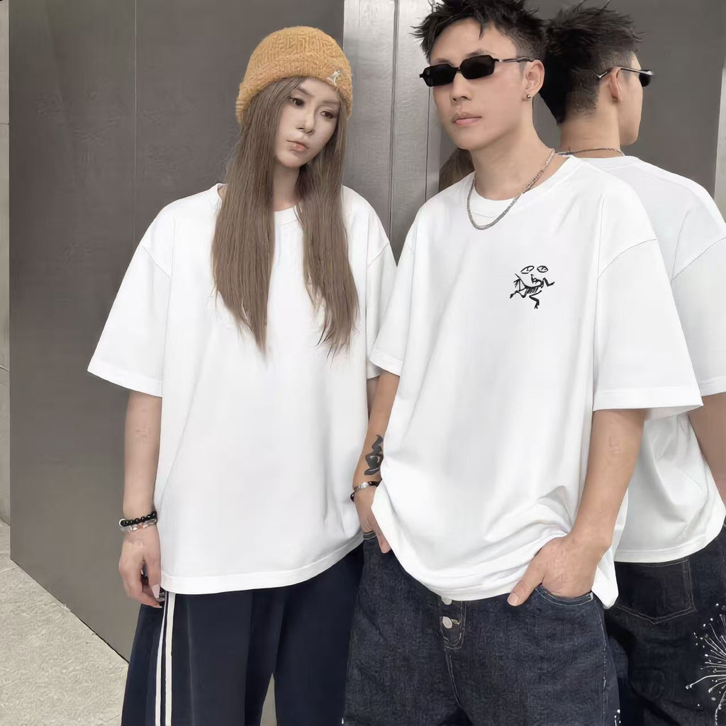 2026 Spring Summer Arc'teryx Washed Distressed T‑Shirt | Front‑Back Flocking Heat‑Press Skeleton Tee Unisex
