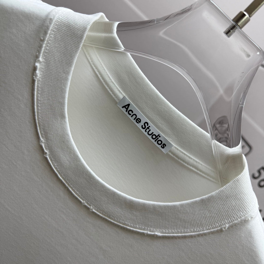 Acne Studios Small Stacked Stockholm‑1996‑Text Distressed‑Trim Crew‑Neck Short‑Sleeve T‑Shirt