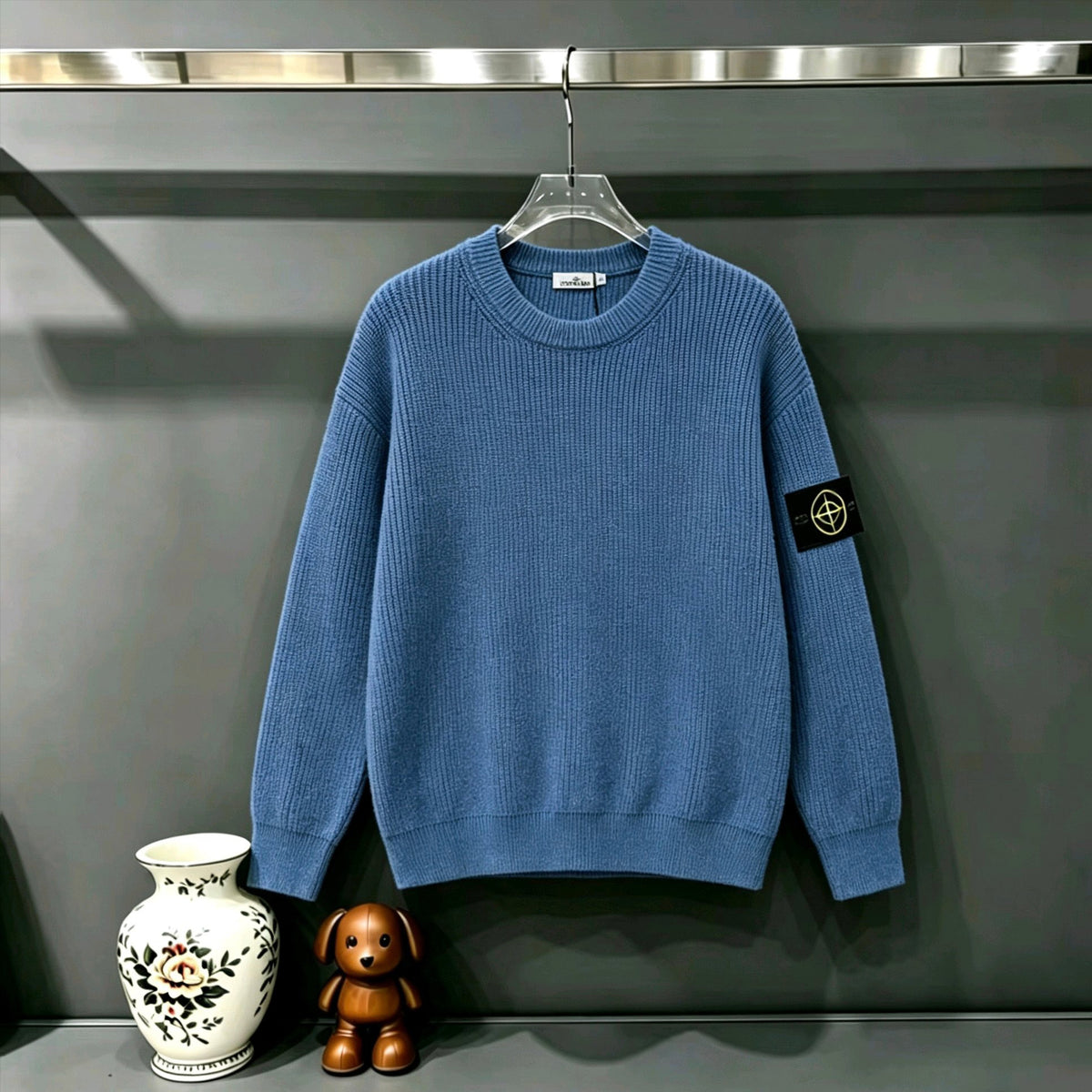 Stone Island Compass Badge Chunky Ribbed Crew Neck Knit Sweater - 5 Colors