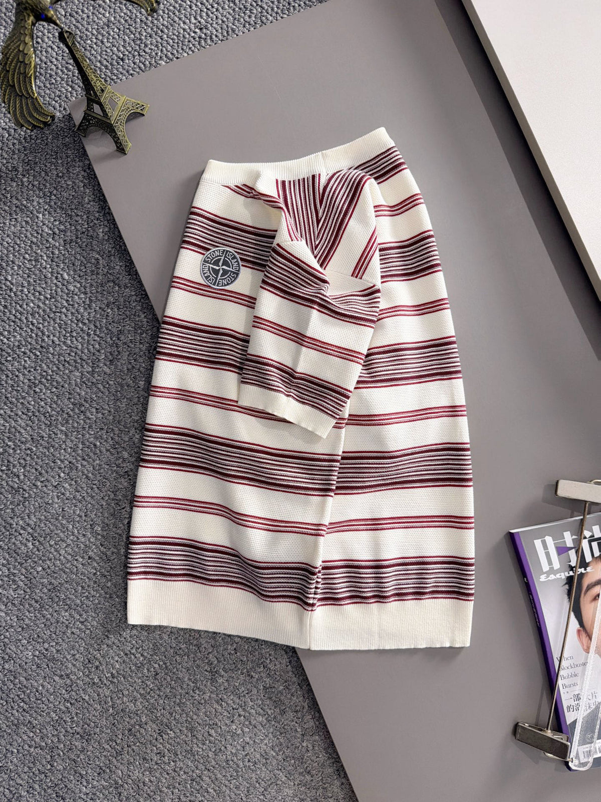 Stone Island Fine Gauge Knit Striped T-Shirt with Circular Compass Badge
