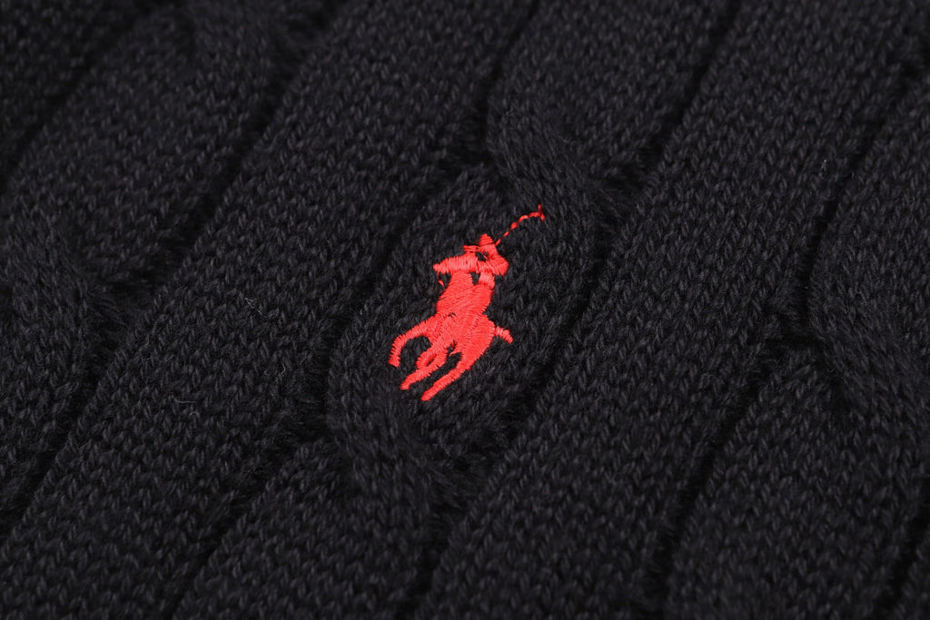 Polo Ralph Lauren Men’s Cable‑Knit Short‑Sleeve Polo Sweater, Small Red Pony Embroidery