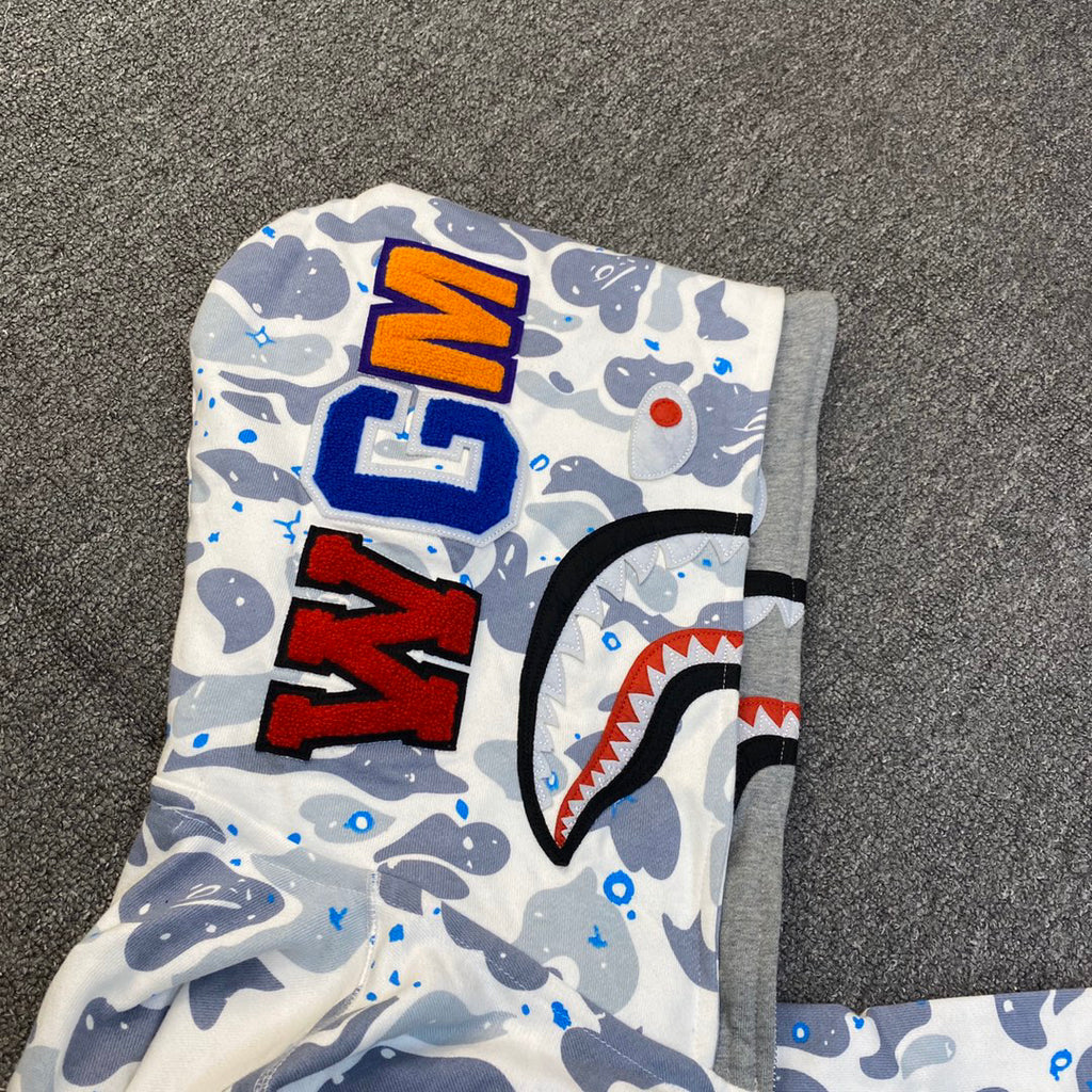 BAPE 21SS Space Camo Shark Full-Zip Double Hood Hoodie — Glow-in-the-Dark