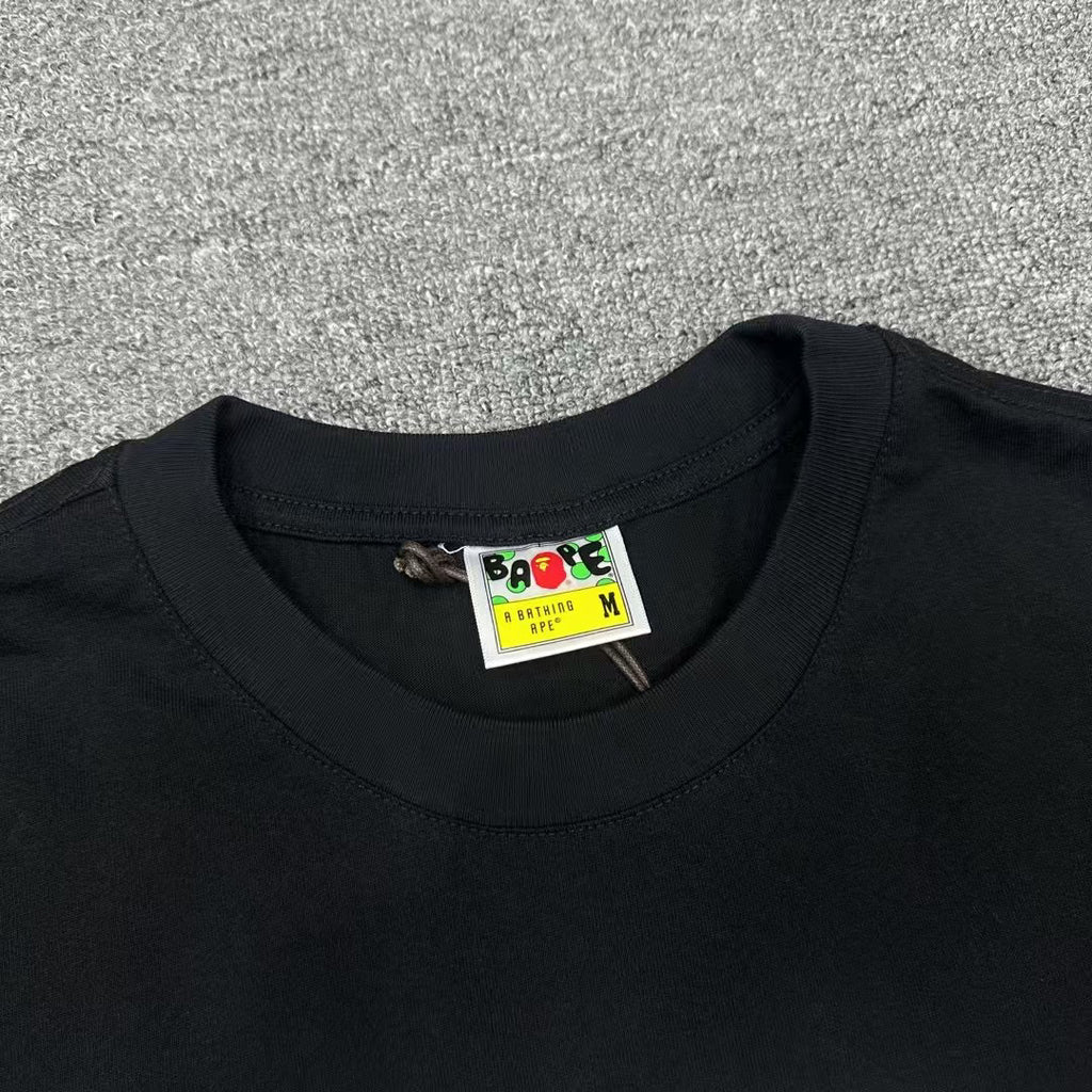 BAPE SS25 Ape Head Interlocking Distressed Block Logo & Neon Green Army Squad Back Print Oversized Heavyweight Unisex T-Shirt