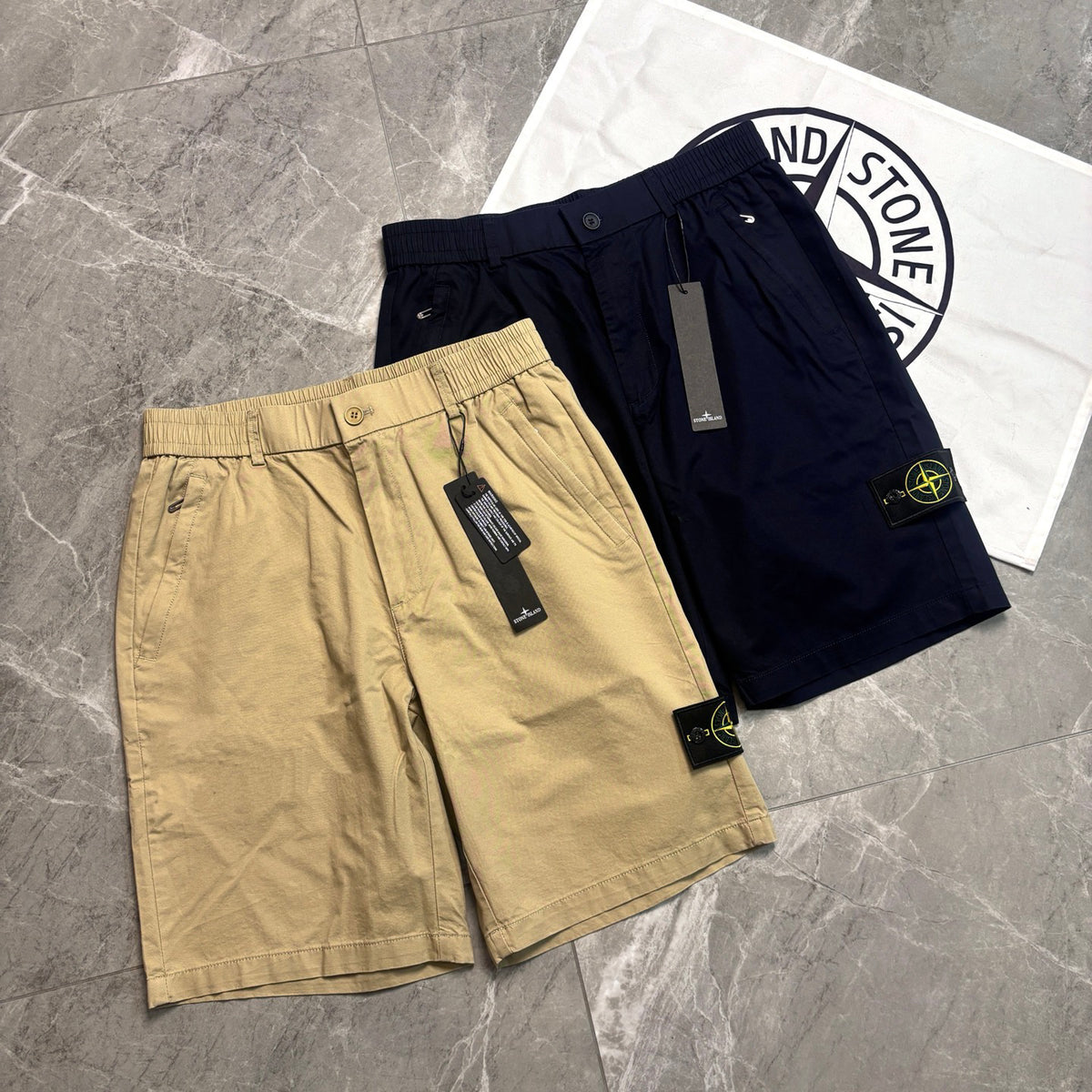 Stone Island Japanese-Style Chino Shorts with Twin Pleats and Compass Badge
