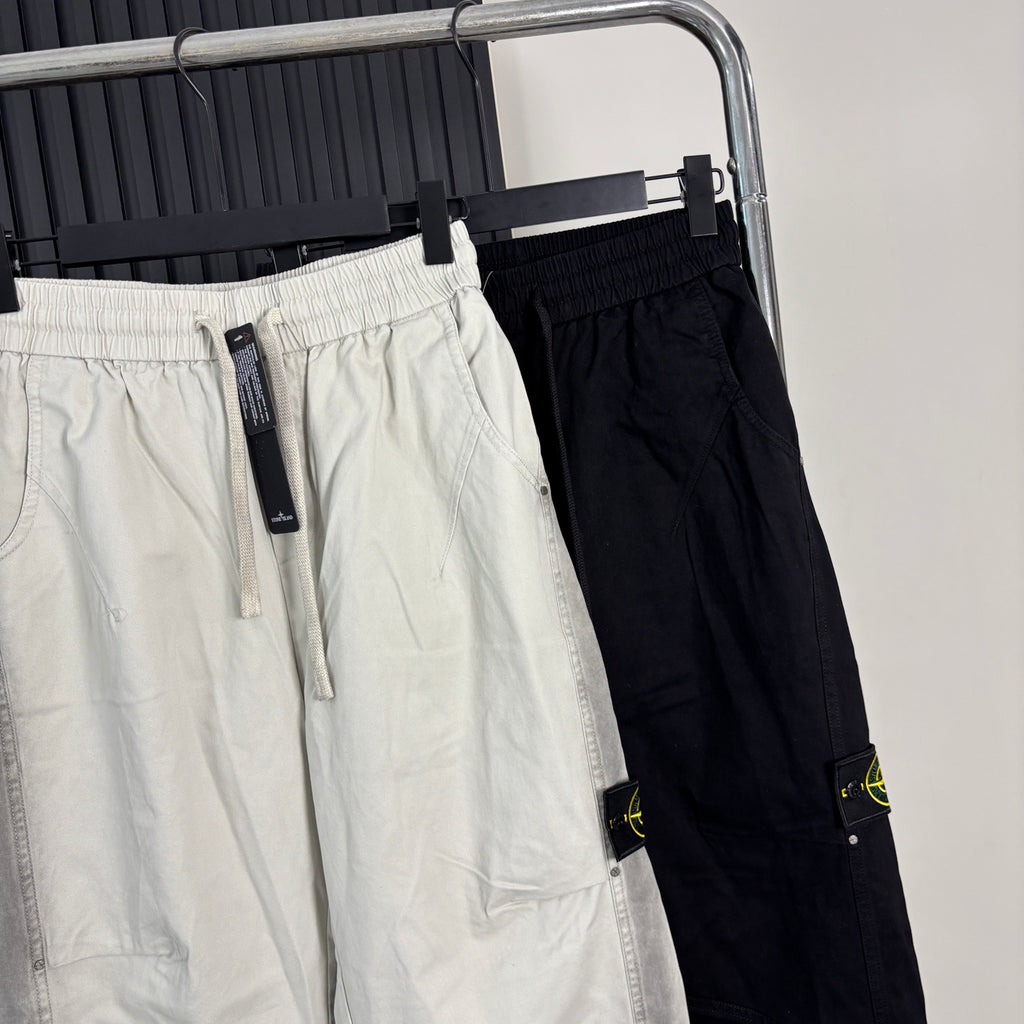 Stone Island Wide-Leg Straight Cargo Trousers with Compass Badge