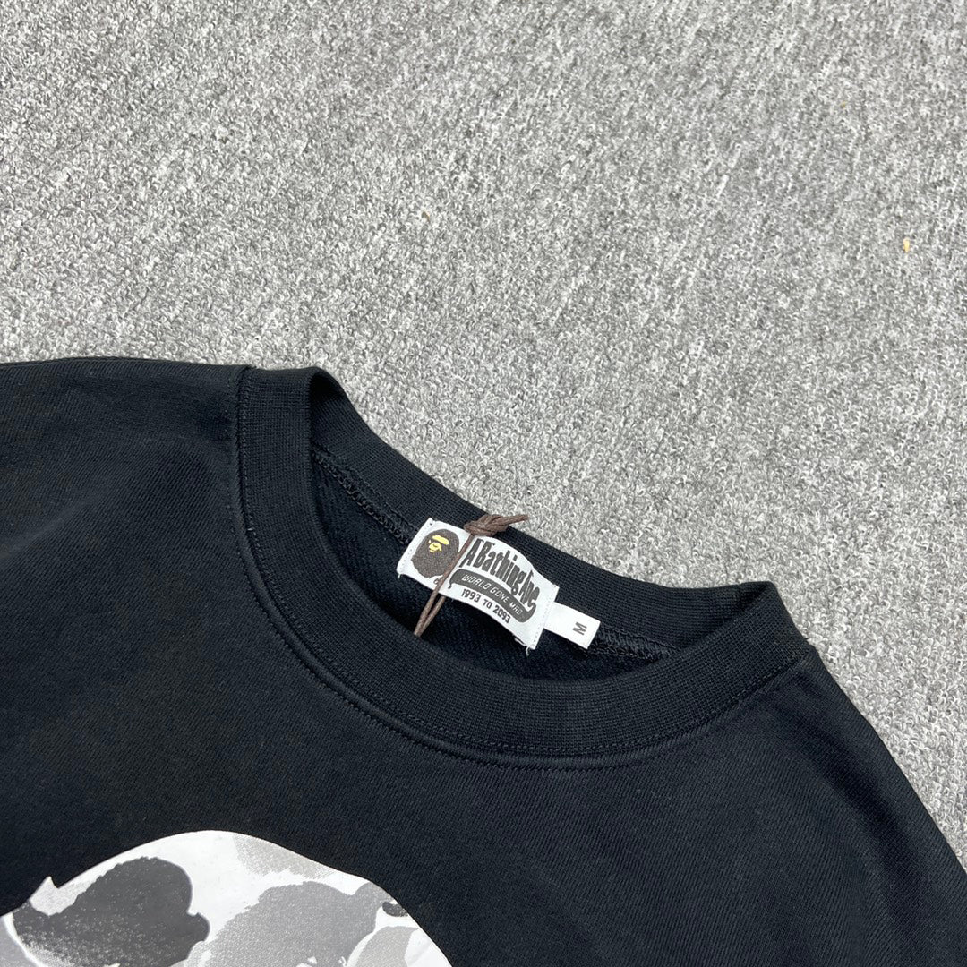 BAPE 11th Anniversary Ink Wash Camo Ape Head "By Bathing Ape" Crewneck Sweatshirt - Gray / Black