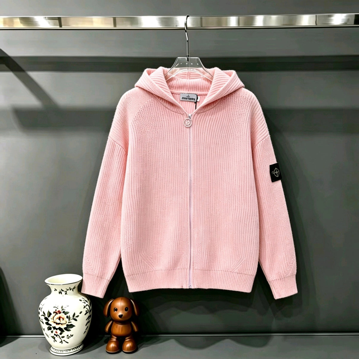 Stone Island Full-Zip Knit Hoodie Chunky Rib - Pink / Gray / Blue / Black / White