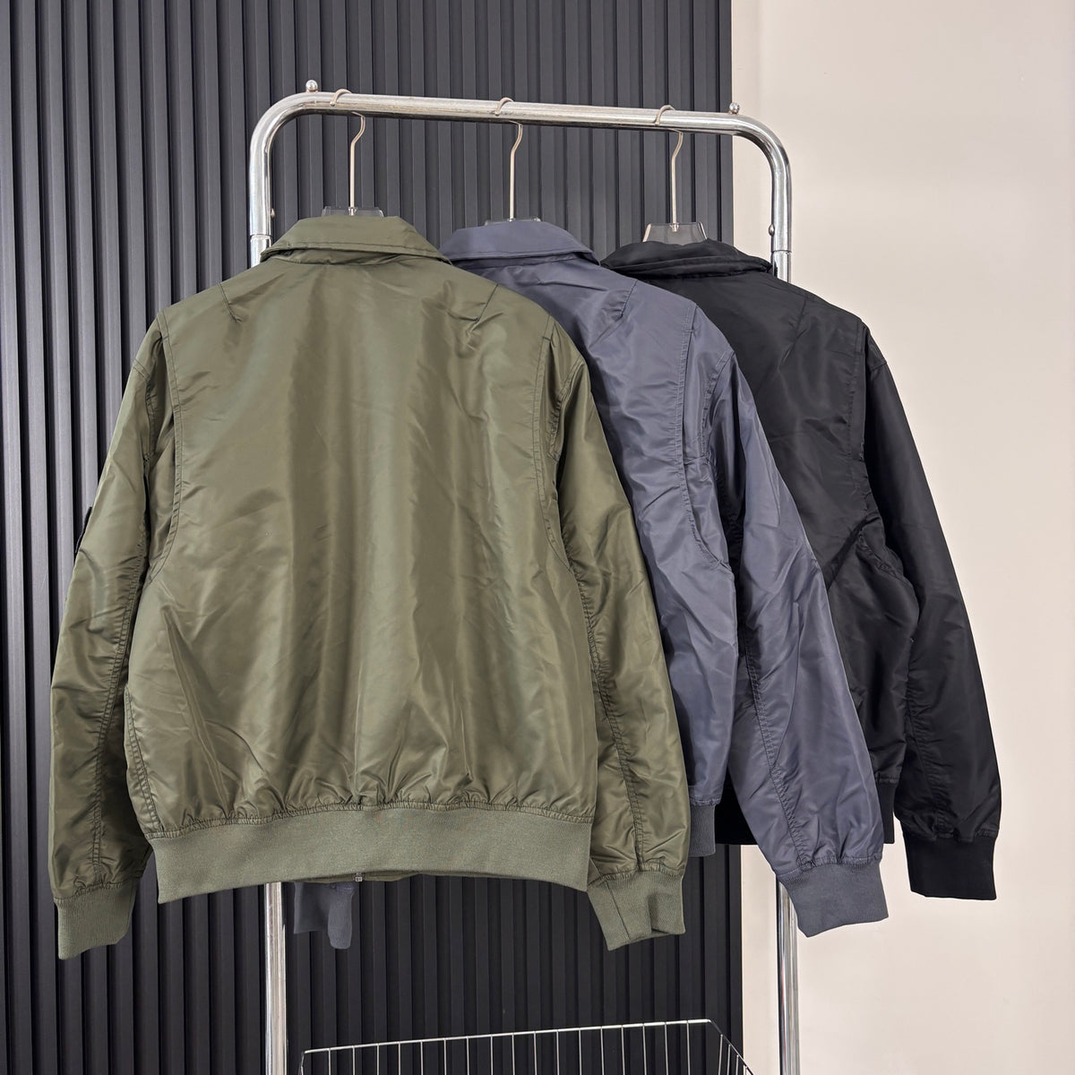 Stone Island Nylon Bomber Jacket with Point Collar and Compass Badge