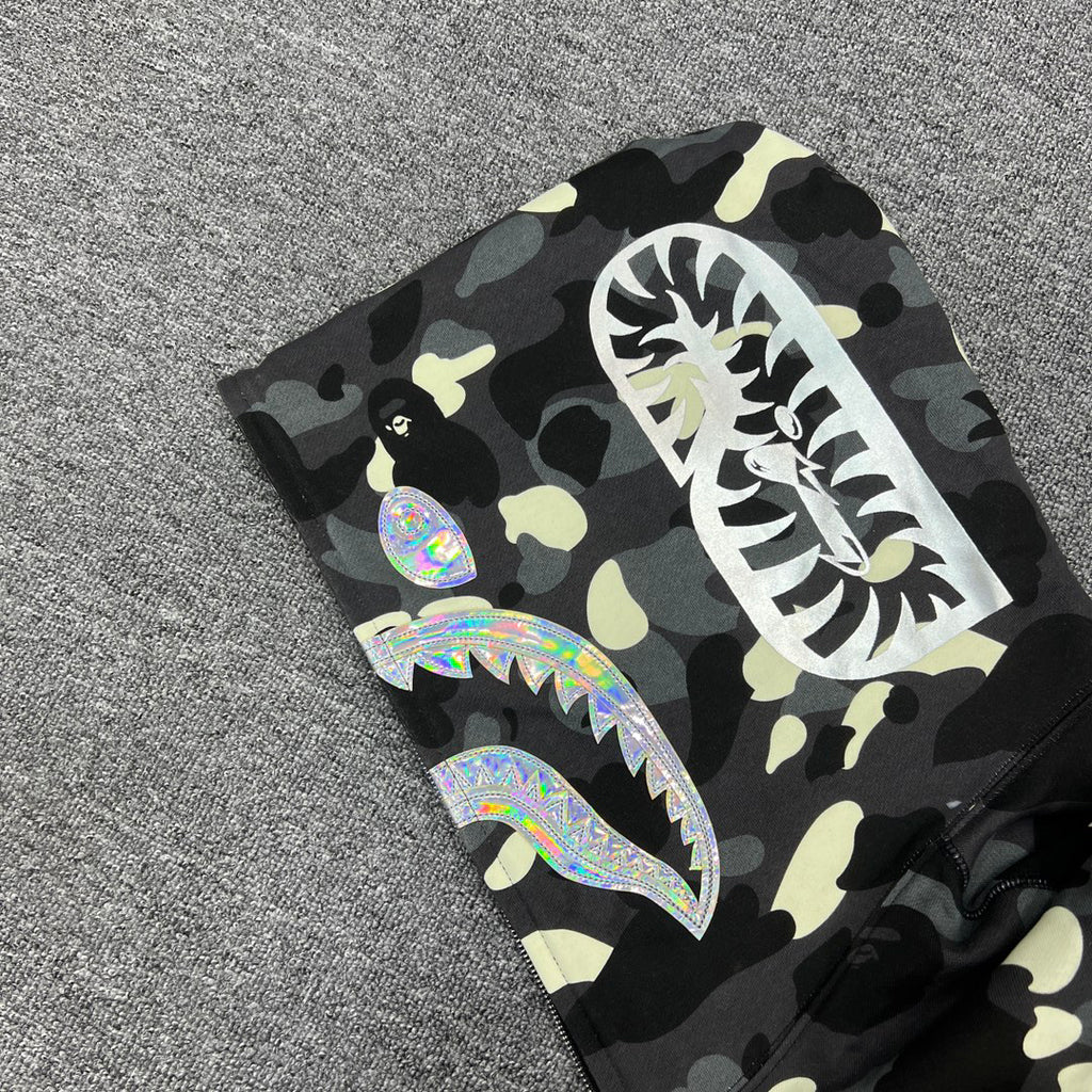 BAPE City Camo Glow + Holographic Shark Full-Zip Hoodie - Gray / Black