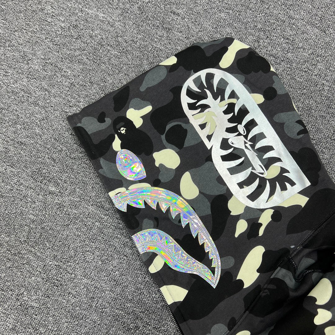 BAPE City Camo Glow + Holographic Shark Full-Zip Hoodie - Gray / Black