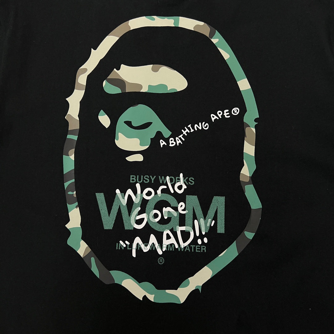 BAPE Busy Works World Gone MAD Woodland Camo WGM Tee Oversized Unisex T-Shirt
