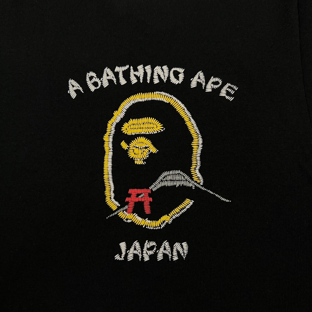 BAPE Souvenir Yokosuka Samurai Ape Head Puff Print Tee Oversized Unisex T-Shirt — Front Left Chest + Full Back