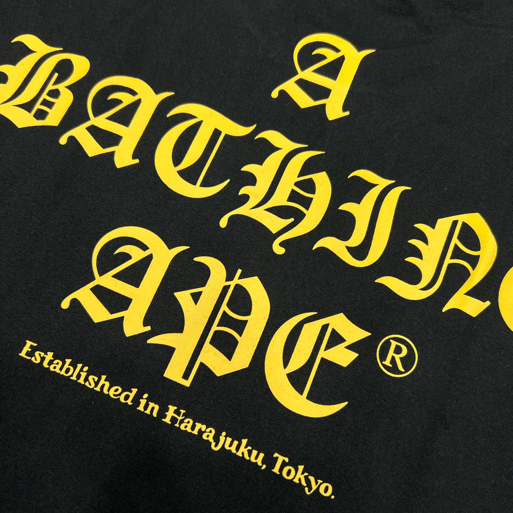 BAPE World Gone Mad Old English Blackletter Ape Head Small-Print Tee Oversized Unisex T-Shirt